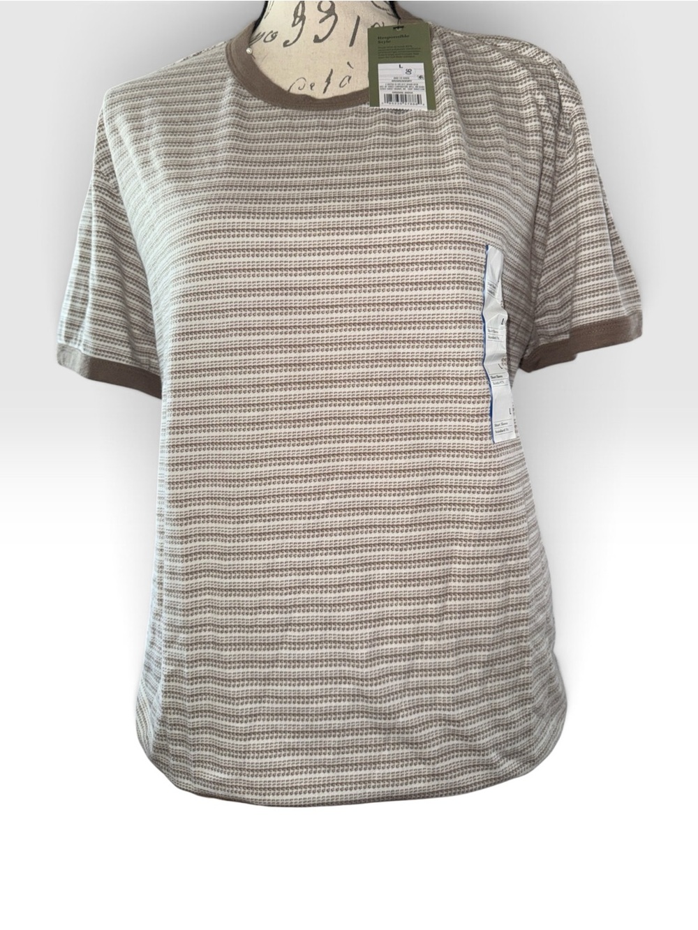 Goodfellow & Co Men's Short Sleeve Beige Striped Knit Shirt